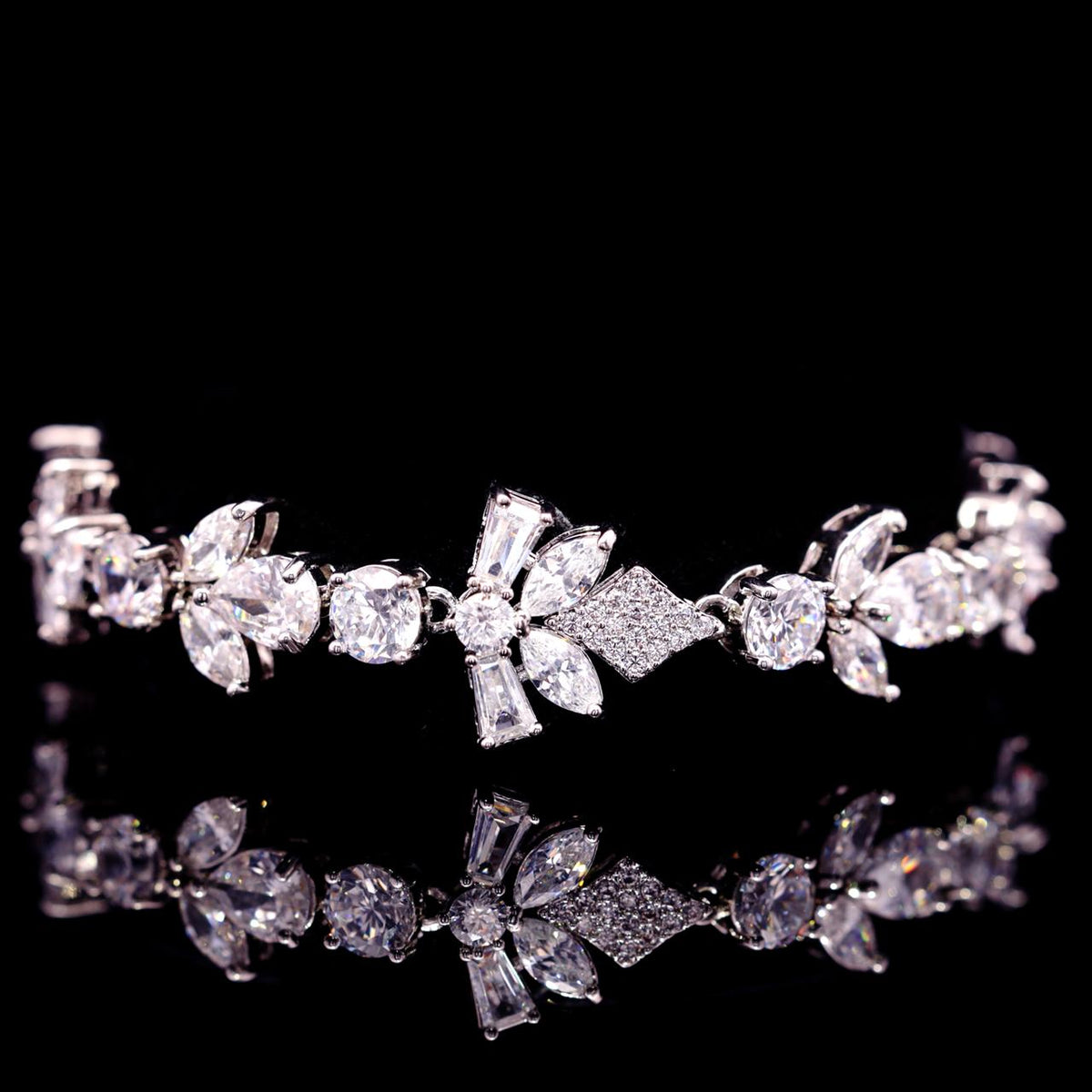 Vionna White Luxury Bridal Bracelet with High-Quality Zircon Stones Rhodium-Plated Finish