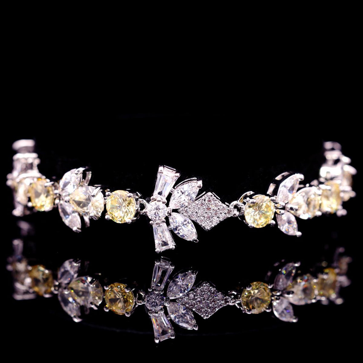 Vionna Yellow Luxury Bridal Bracelet with High-Quality Zircon Stones Rhodium-Plated Finish