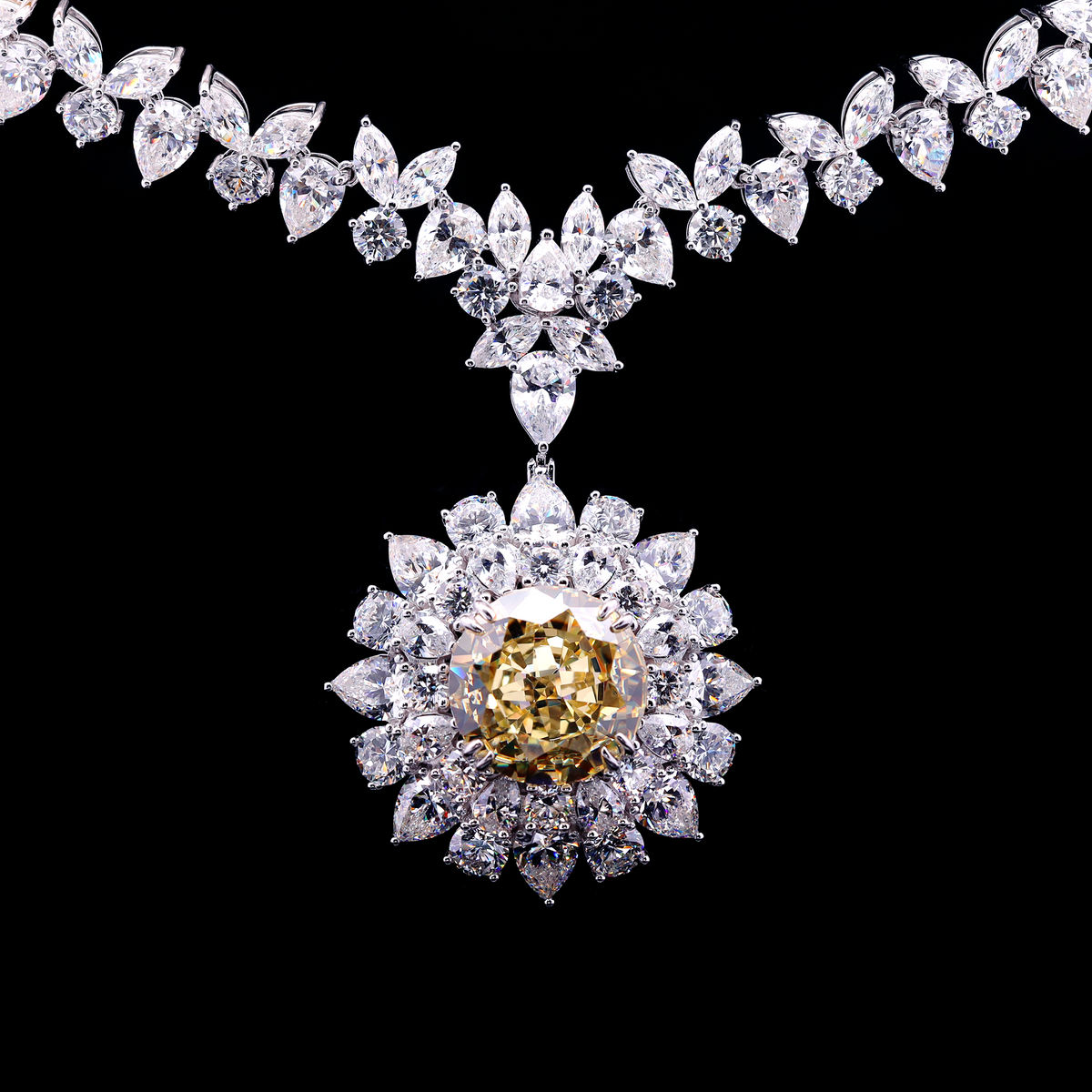 Marjan Sunflower Yellow Necklace In 925 Silver Certified High Quality Lab Grown Stones