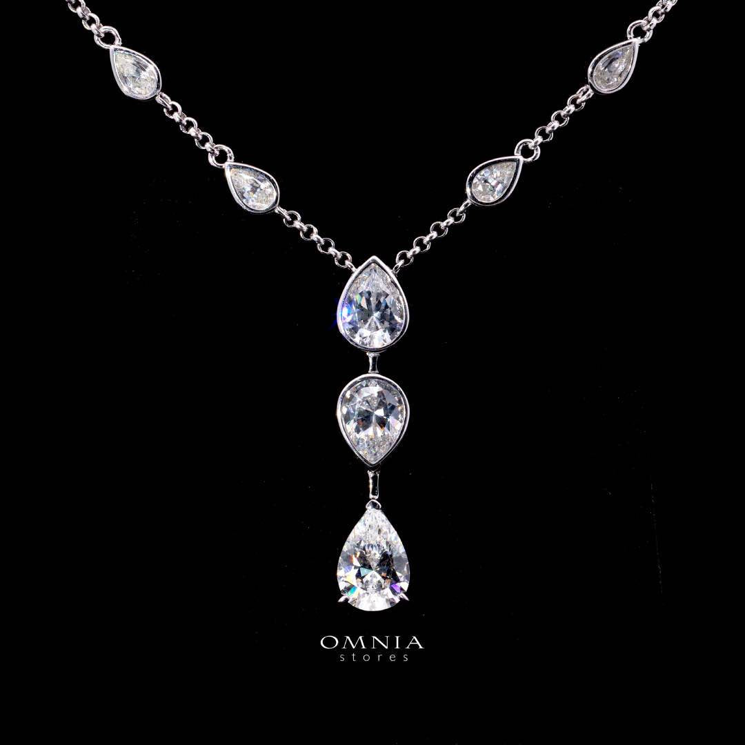 Omnia Zaida White Necklace With High Quality Certified Lab Crafted Stones In 925 Silver