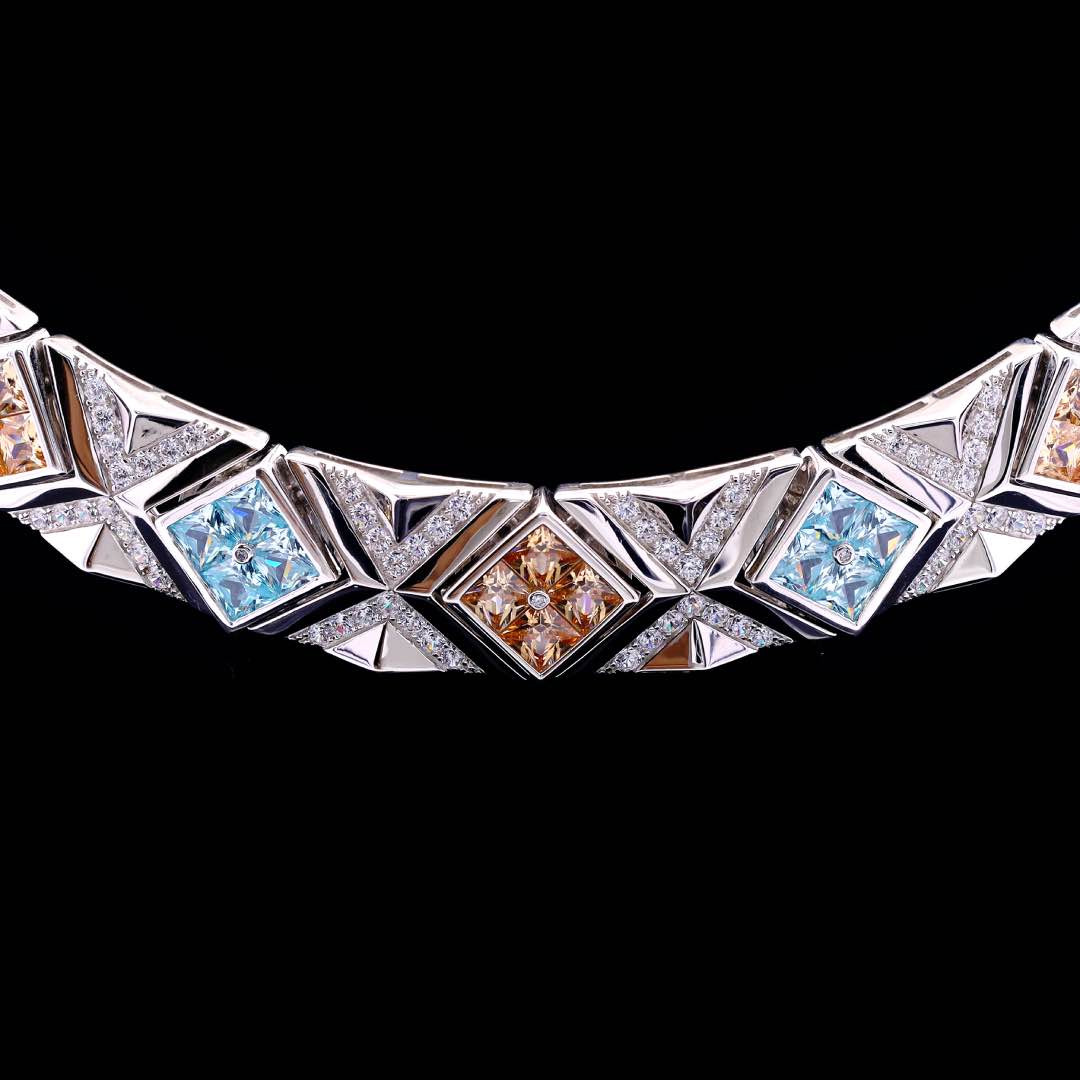 Omnia Parnaz Multi Color Necklace In 925 Silver Certified High Quality Lab Crafted Stones