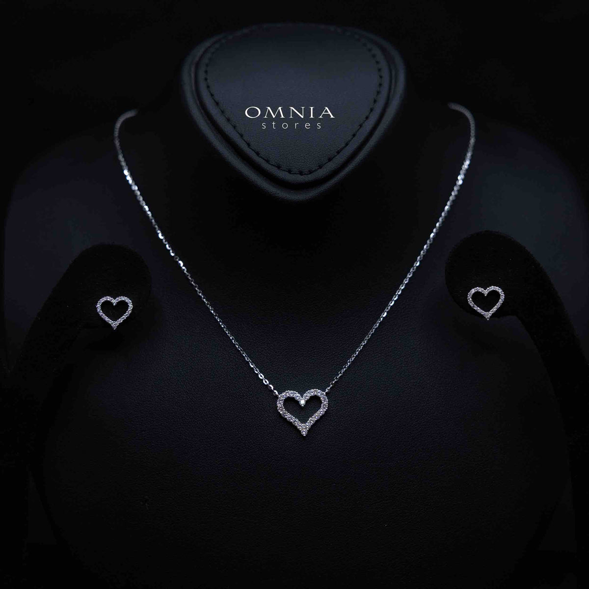 shahana White Heart Design Silver Necklace and Earrings Set in 925 Silver with High-Quality Premium Simulated Diamonds