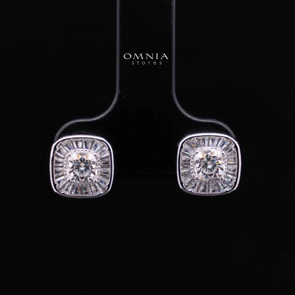 Ansiya White Stacked Square Cushion Design Silver Necklace and Earrings Set in 925 Silver with High-Quality Premium Moissanite Stones