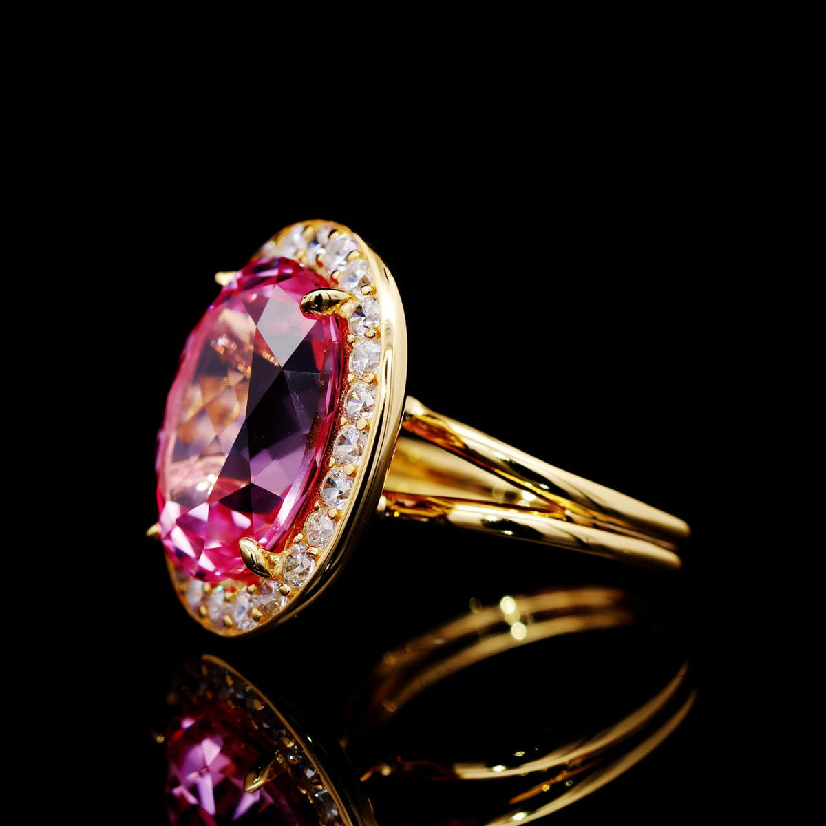 Yomna Pink Gold-Plated Ring with Certificate | High-Quality Simulated Diamonds in 925 Sterling Silver left