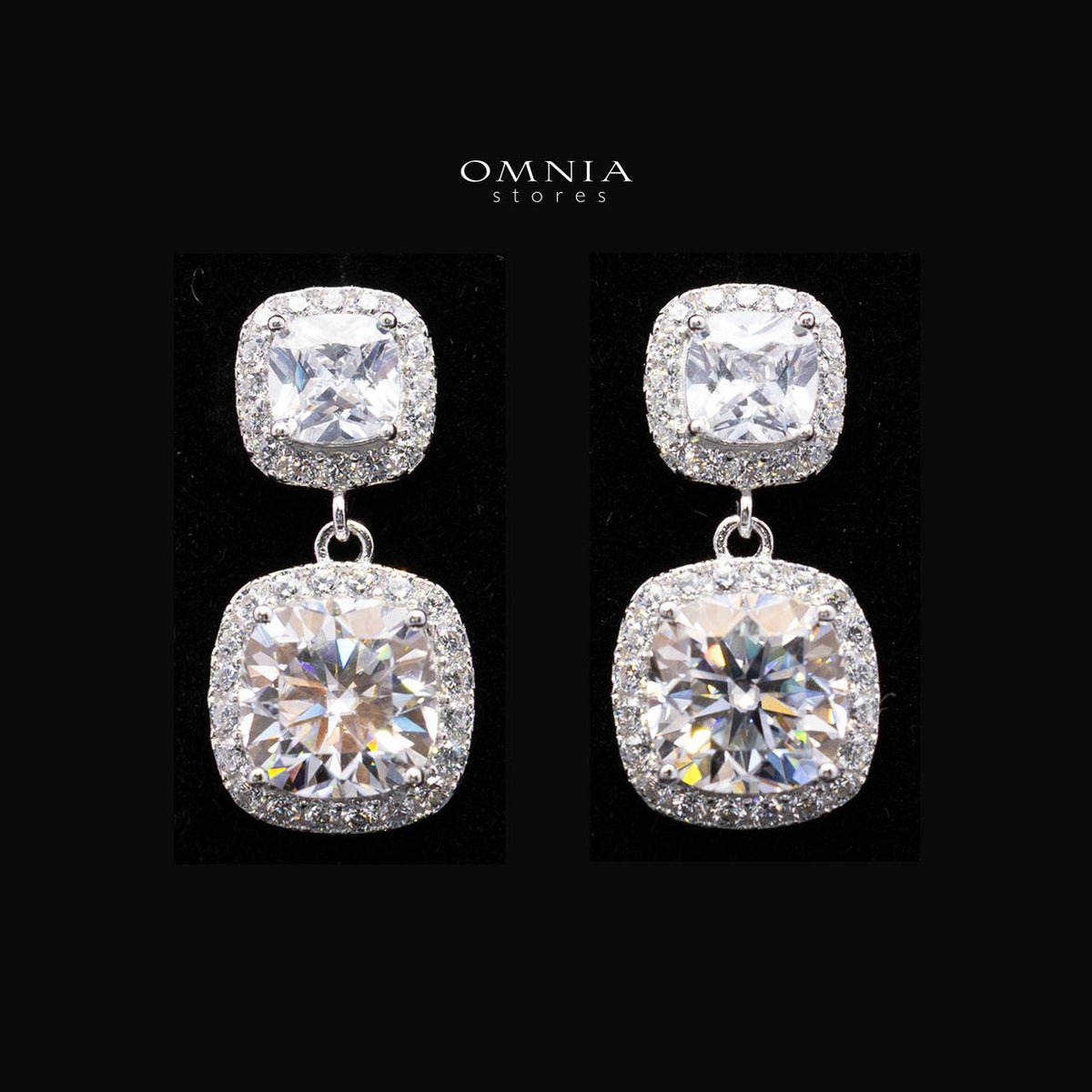 Imelda White Moissanite Double Cushion Halo Pendant Necklace and Drop Earrings Set in 925 Sterling Silver