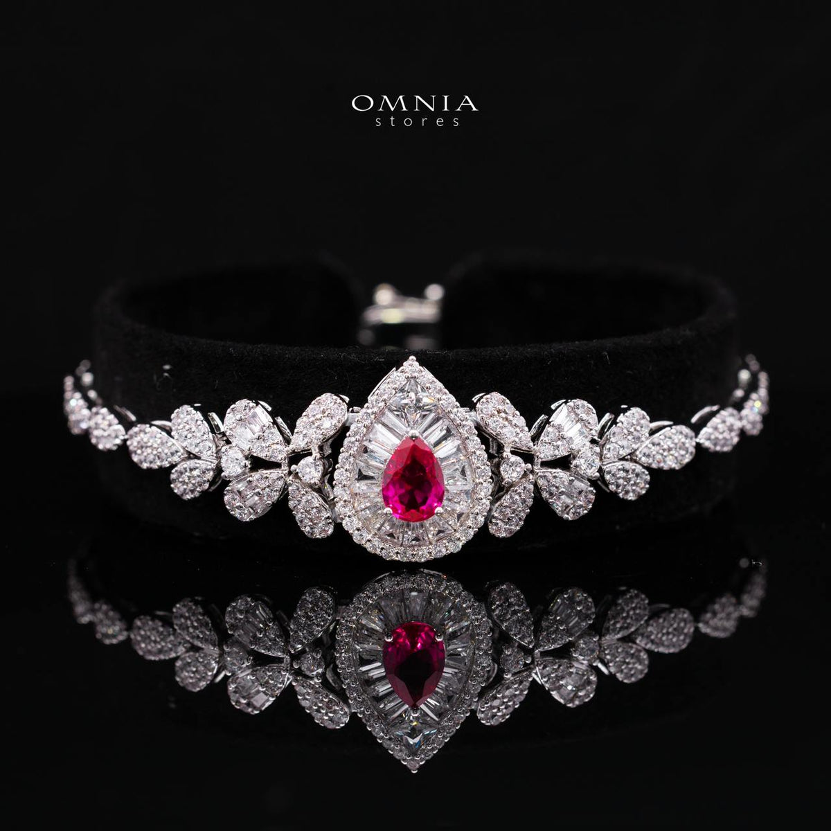 Valerie Red Luxury Bridal Full Set in High-Quality Rhodium-Plated Finish with Premium Zircon Stones
