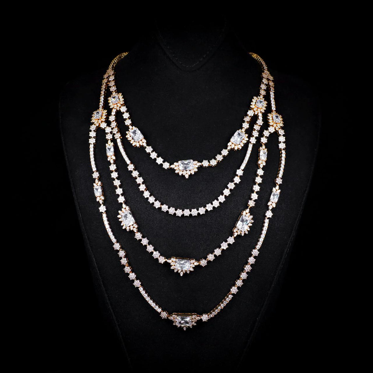 Blair Gold Bridal Full Set with Marquise and Emerald-Cut High-Quality Simulated Diamonds Premium Rhodium Plated