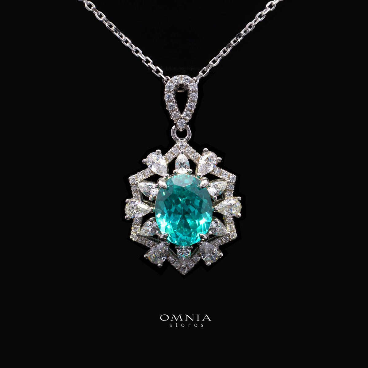 Rachel Lab-Grown Paraiba Necklace with GRC Certificate, Oval 6x8mm in 925 Sterling Silver