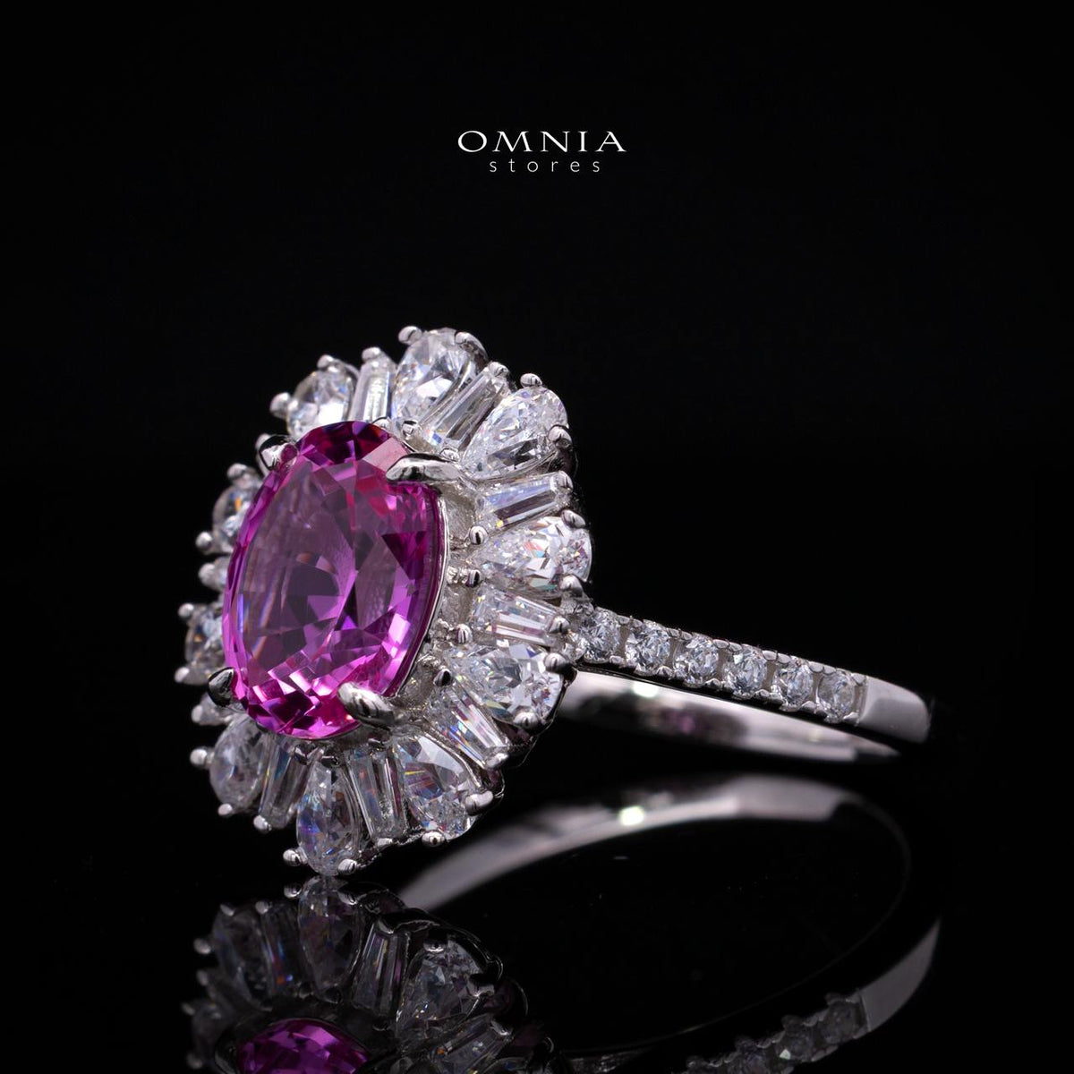 Kaitlynn Lab-Grown Pink Ring with GRC Certificate, Oval 7×9mm in 925 Sterling Silver