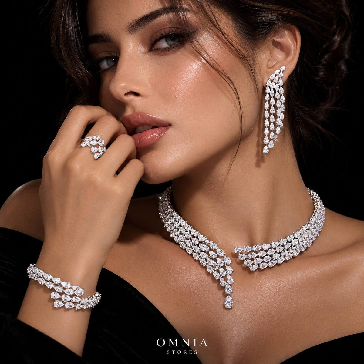 Omnia Ciara White Luxury Bridal Full Set in High Quality Zircon Stone Premium Rhodium Plated