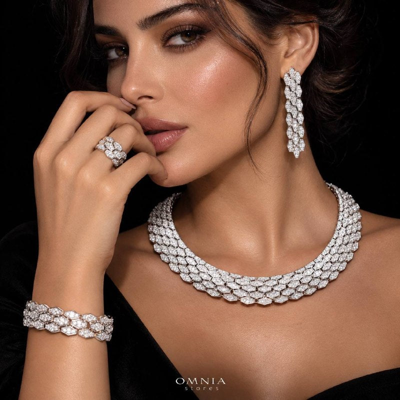 Omnia Coleen Luxury Bridal Full Set In High Quality Zircon Stone Premium Rhodium Plated