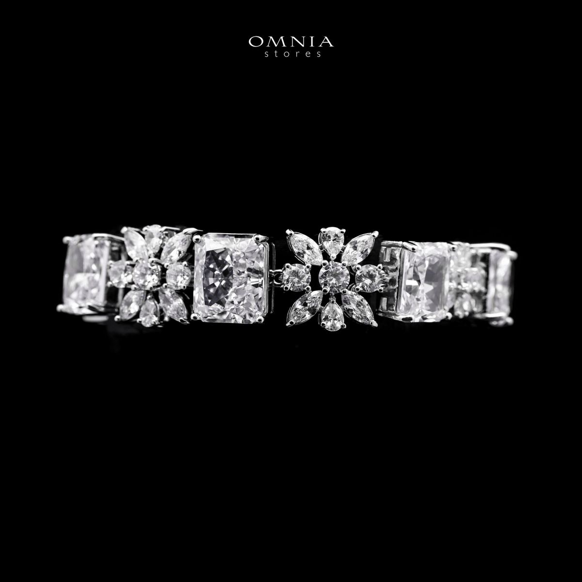 Omnia Charlotte Pure White Bridal Full Set with Emerald and Pear-Cut High-Quality Simulated Diamonds Rhodium Plated (16 cm only available in KSA)