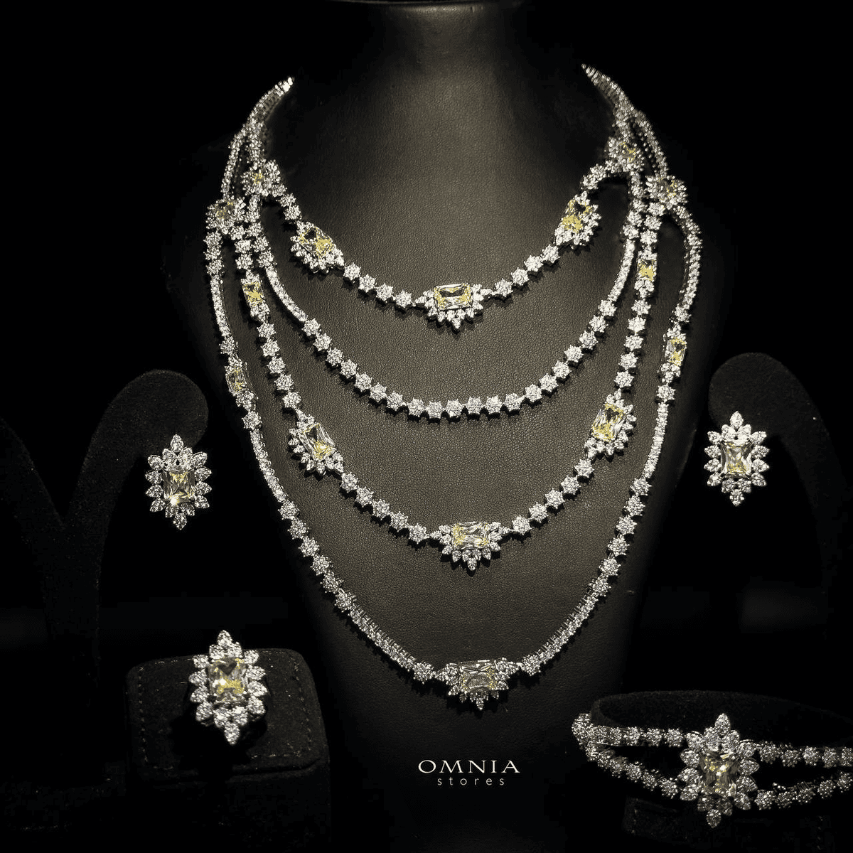 Omnia Blair Yellow Bridal Full Set High Quality Simulated Diamonds Premium Rhodium Plated - OMNIASTORES UAE