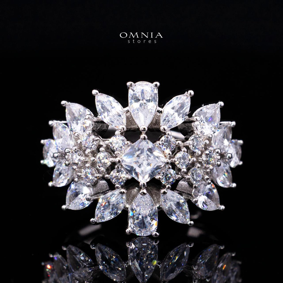 Olenna White Luxury Bridal Full Set with High-Quality Simulated Diamonds, Rhodium Plated