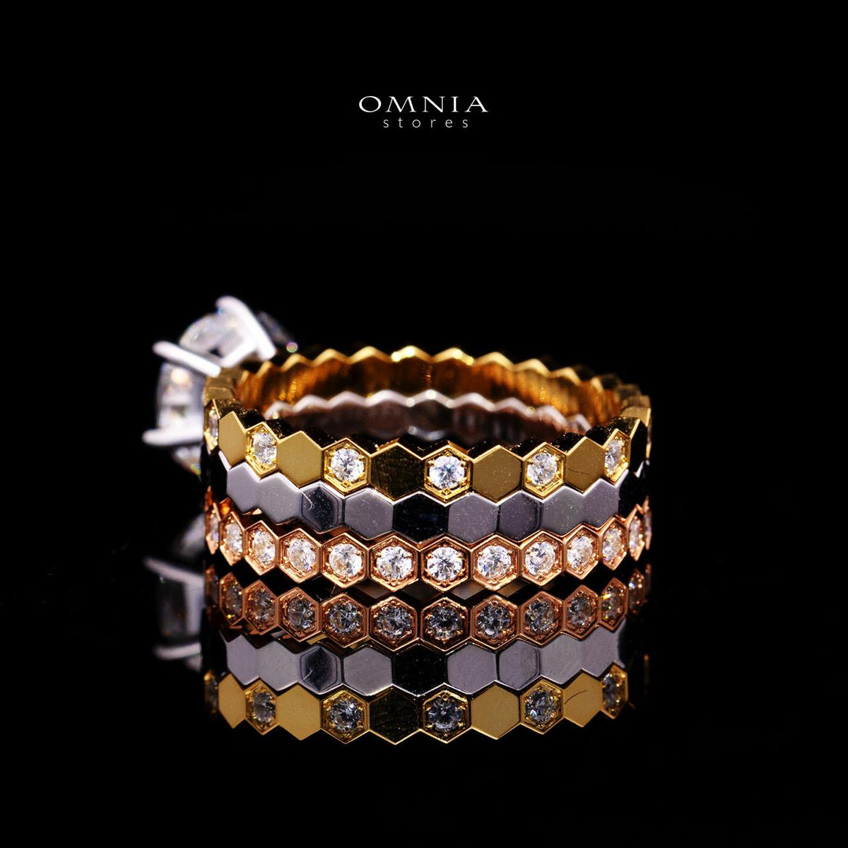 Agnese Tricolor Ring with Certificate | High-Quality Premium Simulated Diamonds in 925 Sterling Silver