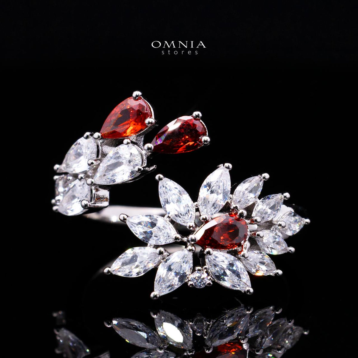 Omnia Rahaf Red Bridal Full Set in High Quality Zircon Stone Rhodium Plated