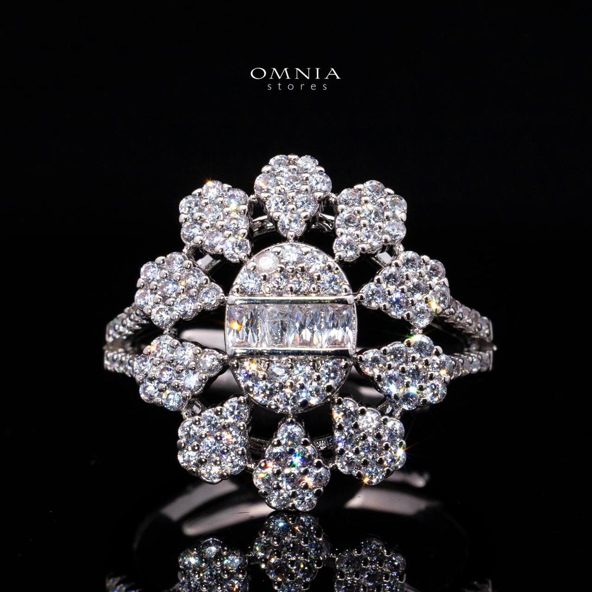 Amireya White Luxury Jewelry Set – Necklace, Earrings & Ring with High-Quality Simulated Diamonds and Rhodium Plating