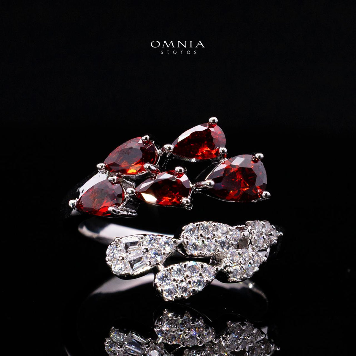 Omnia Senna Luxury Bridal Red Full Set in High Quality Zircon Stone Rhodium Plated