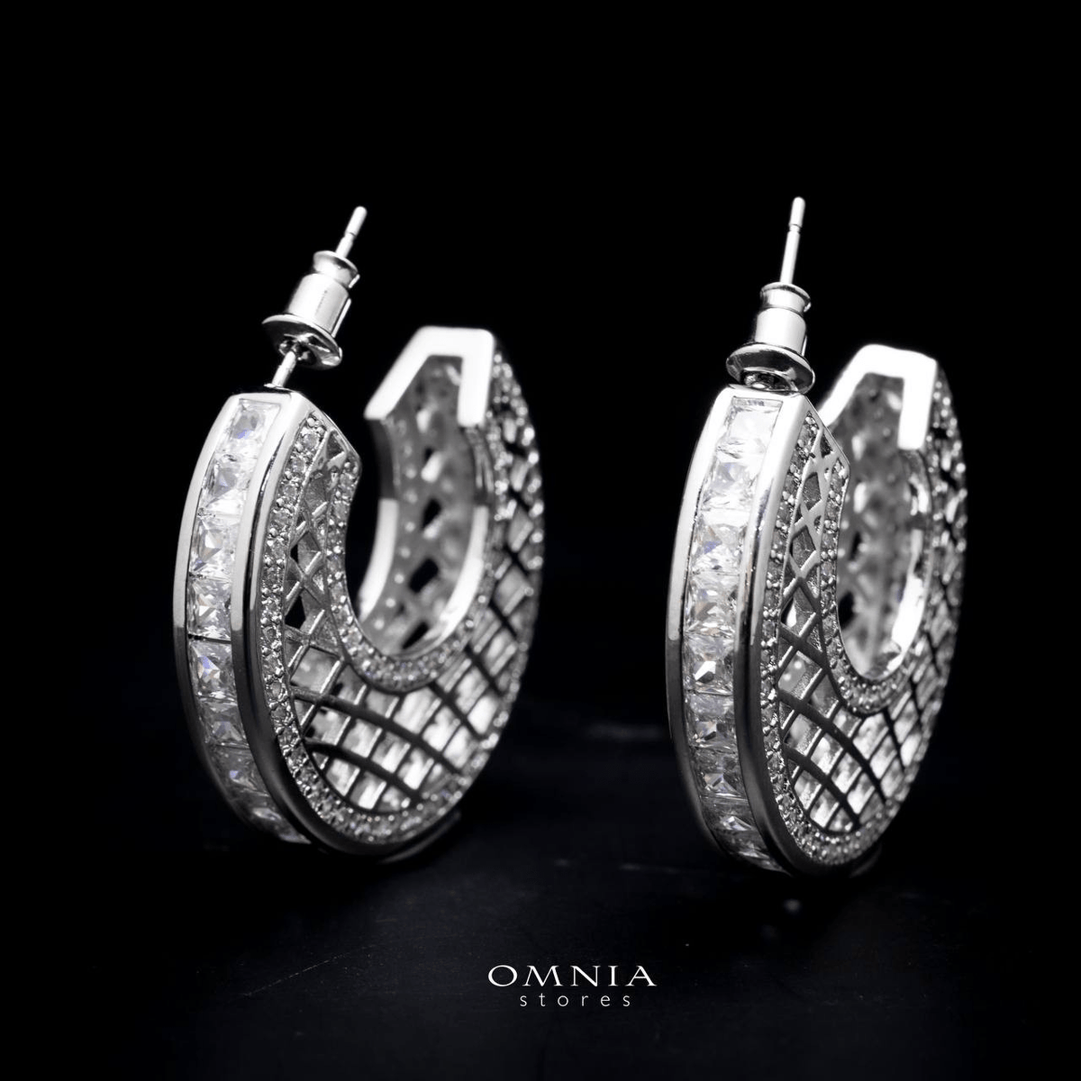 Omnia Joud White Earrings in High Quality Zircon Stone Rhodium Plated - OMNIASTORES UAE