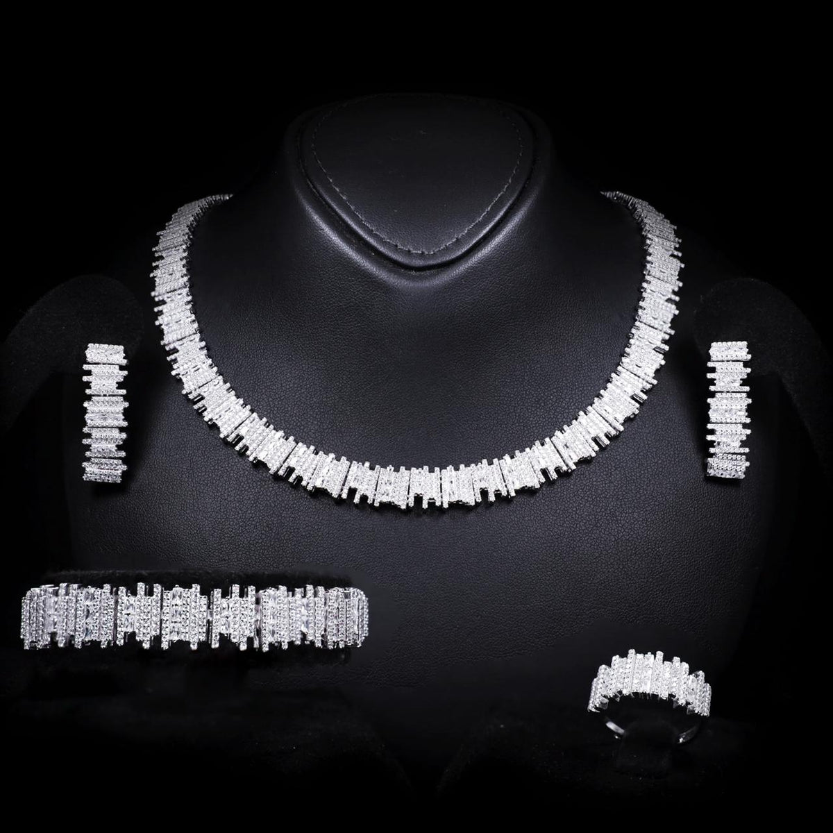Eshaal White Luxury Bridal Full Set | 925 Sterling Silver with High-Quality Simulated Diamonds