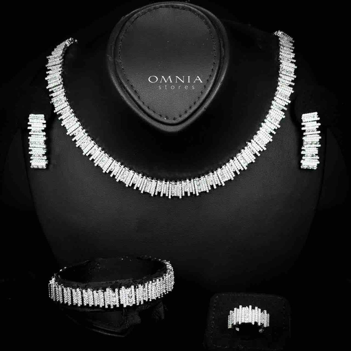 Omnia Eshaal White Bridal Full Set in High Quality Zircon Stone in Rhodium Plated - OMNIASTORES UAE