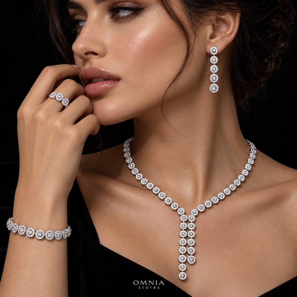 Omnia Fida White Luxury Bridal Full Set White High Quality Simulated Diamonds Premium Rhodium Plated