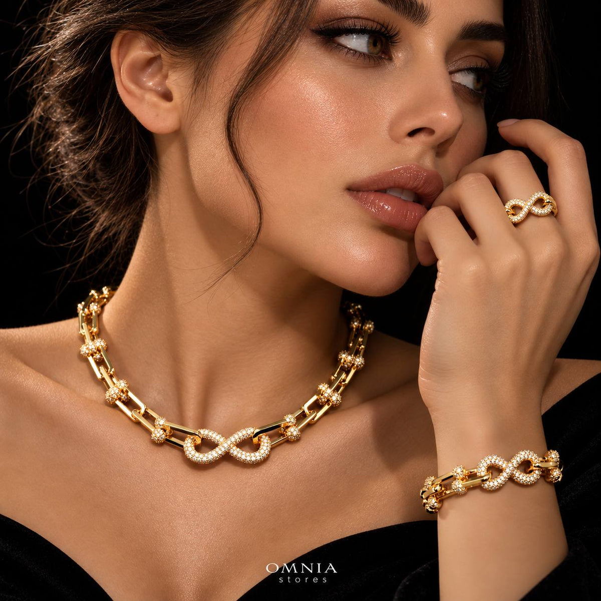 Omnia Infinity Chains Bridal Full Set with High-Quality Simulated Diamonds Premium Gold Plated