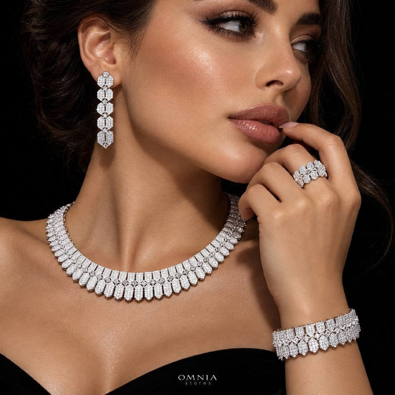 Omnia Jessica White Luxury Bridal Full Set in High Quality Zircon Stone Premium Rhodium Plated