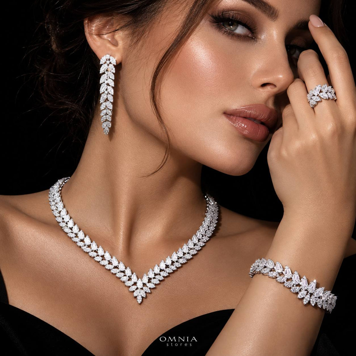 Omnia Kirsten Luxury Bridal Full Set In High Quality Zircon Stone Premium Rhodium Plated