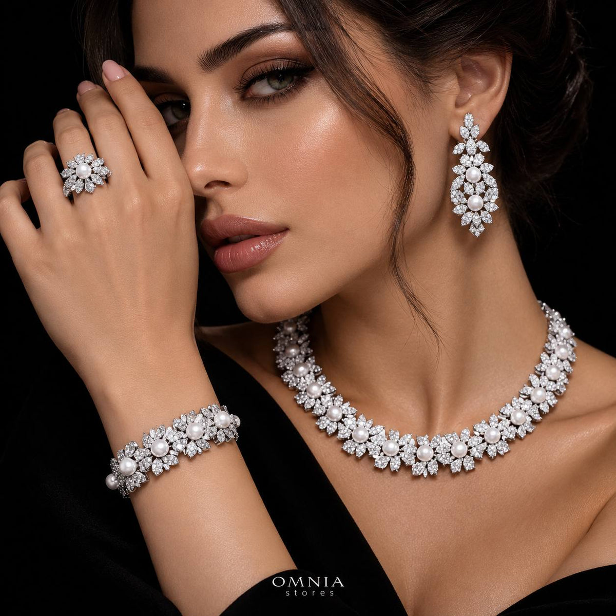 Omnia Maissa Bridal Full Set Accessories in High Quality Zircon Stone Premium Rhodium Plated
