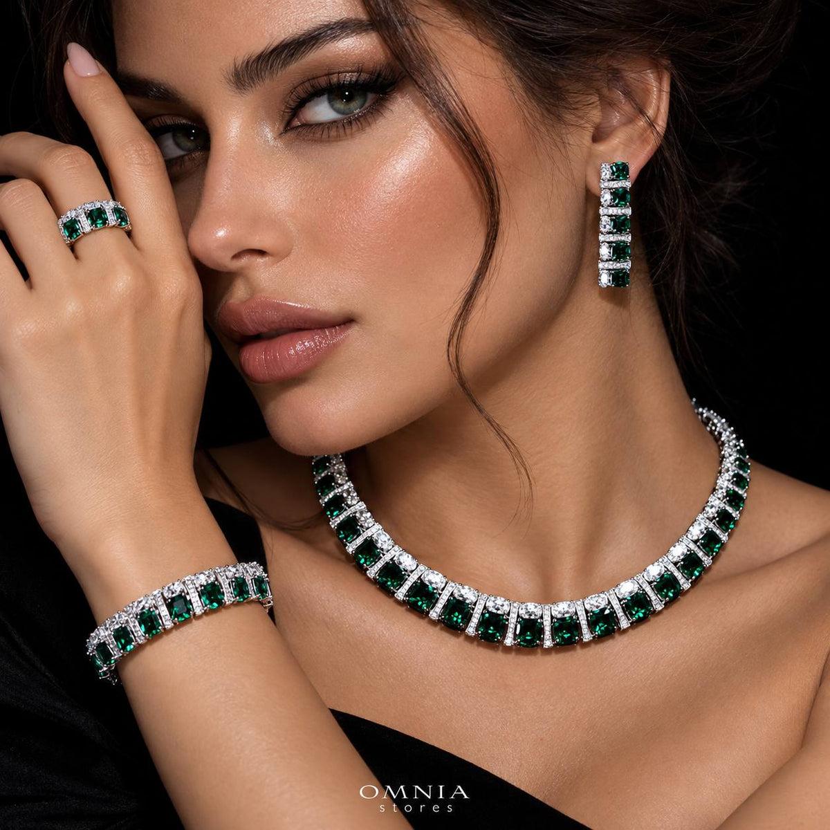 Omnia Marley Green Bridal Full Set In High Quality Zircon Stone Premium Rhodium Plated