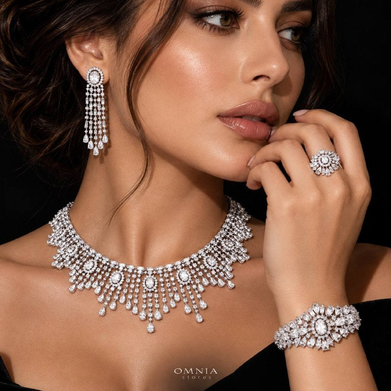 Omnia Naya White Bridal Full Set Accessories In High Quality Zircon Stone Premium Rhodium Plated