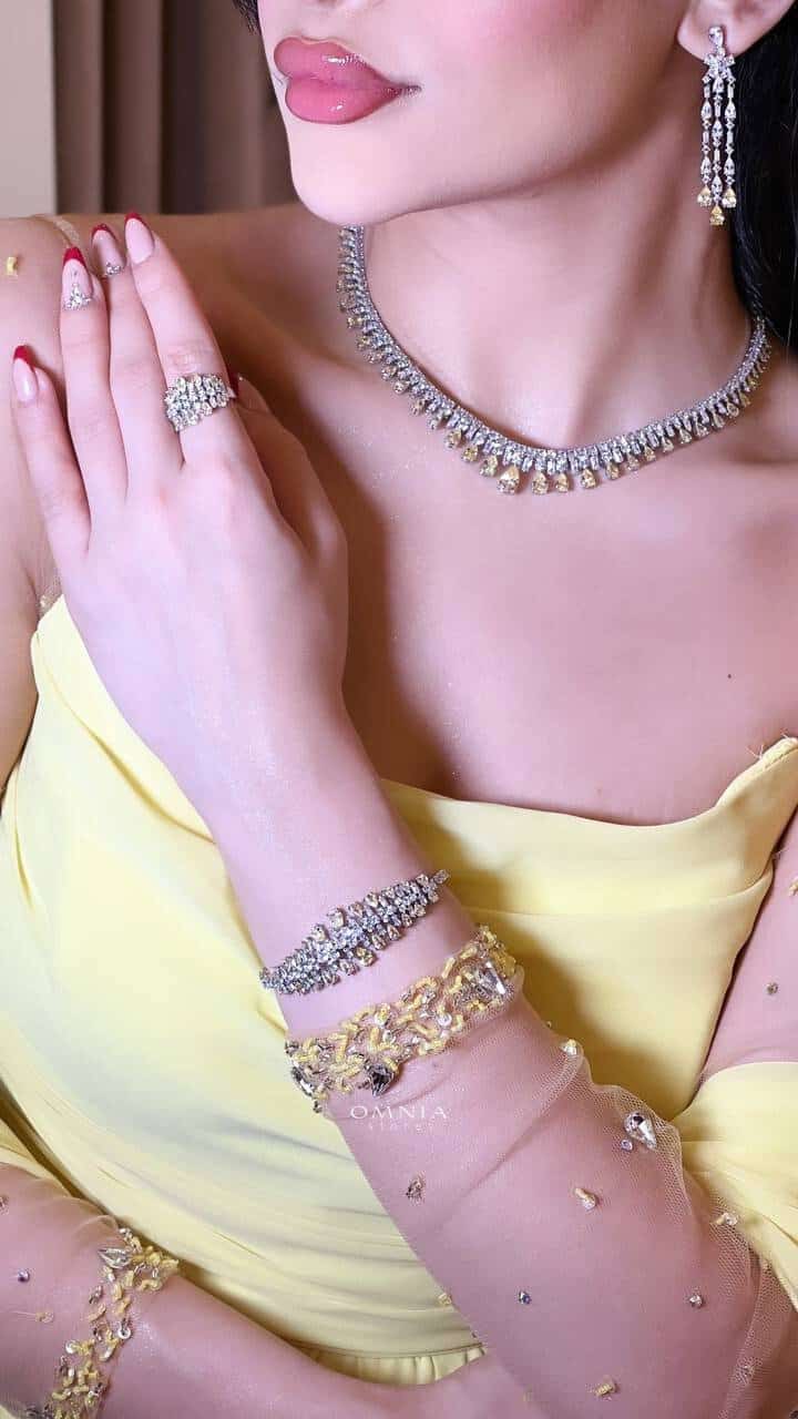 Omnia Nisrine Yellow Bridal Full Set in High Quality Zircon Stone Premium Rhodium Plated