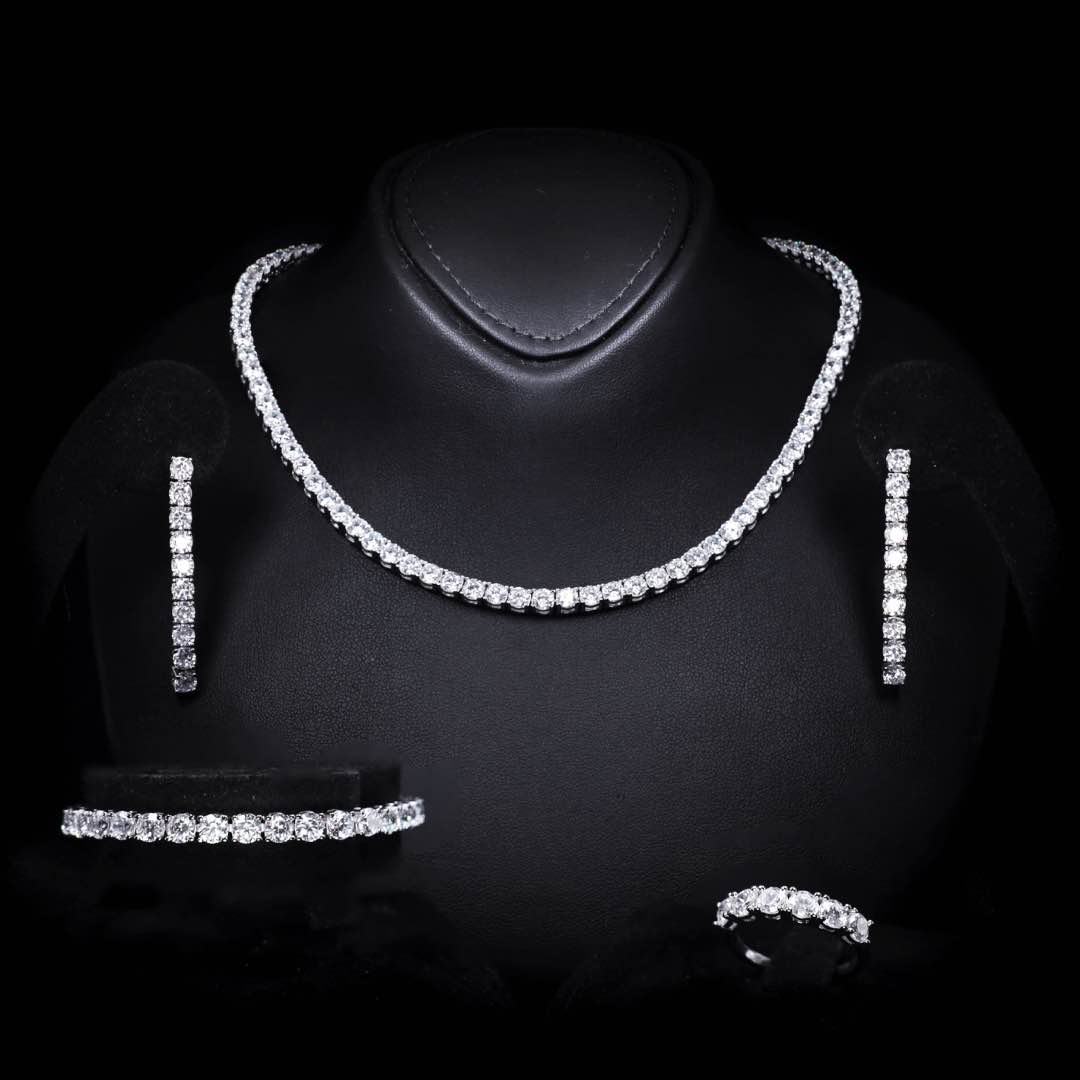  Omnia Daryan White Luxury Bridal Full Set with High Quality Zircon Stones and Premium Rhodium Plating