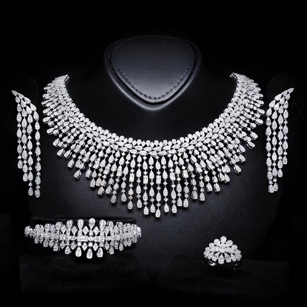 Omnia Adaliya full bridal jewellery set with zircon stones and rhodium plating