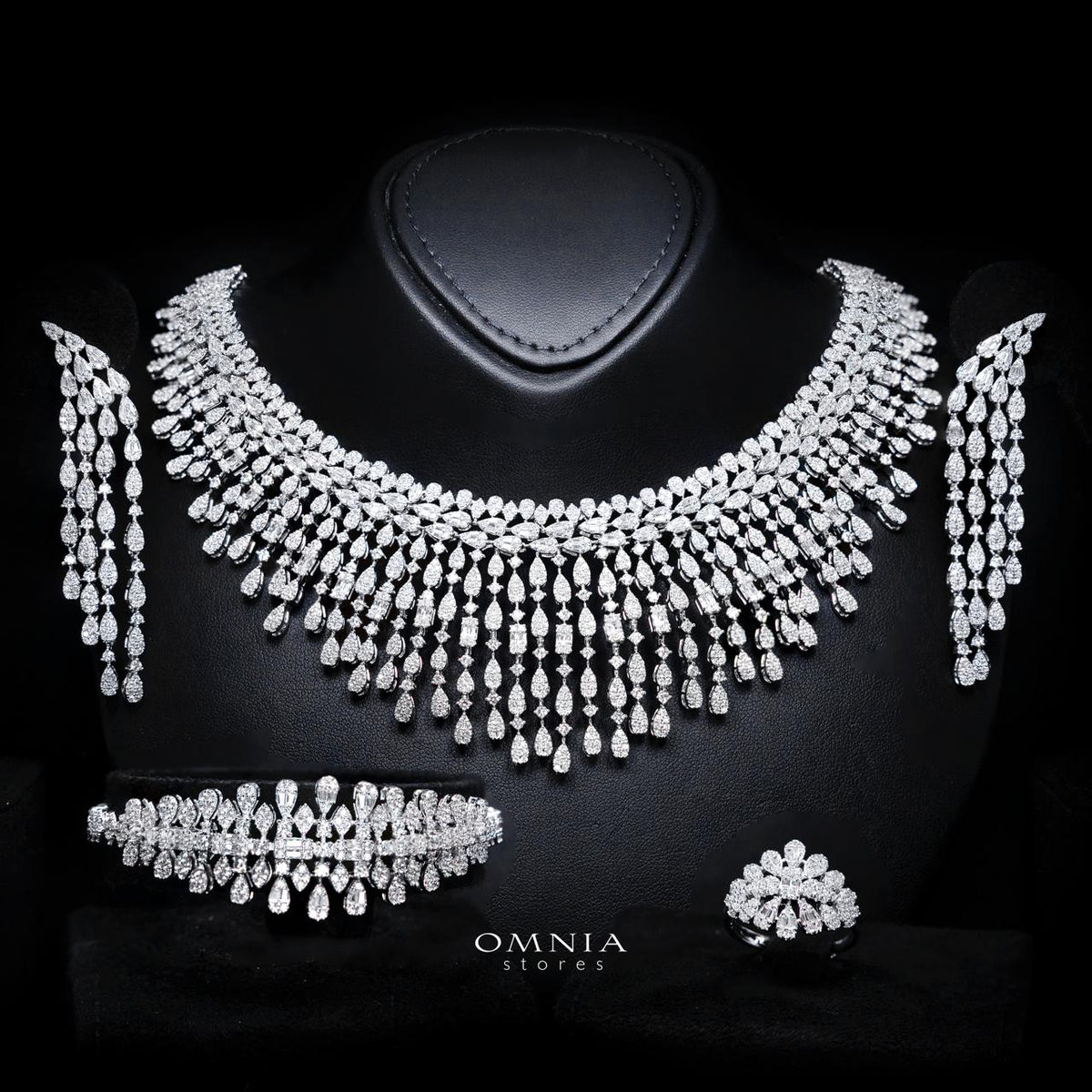 Omnia Adaliya full bridal jewellery set with zircon stones and rhodium plating
