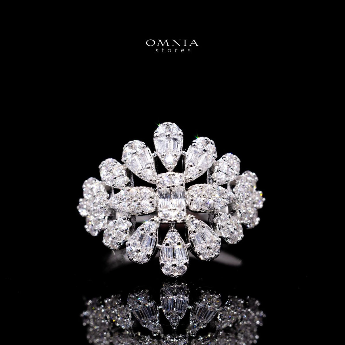 Omnia Adaliya bridal ring with zircon stones and rhodium plating