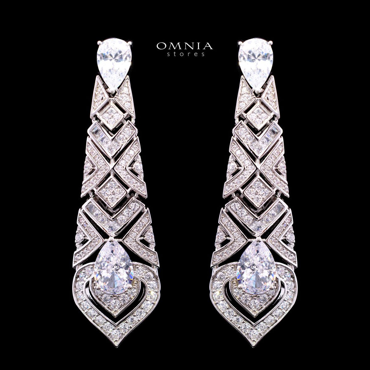 Omnia Daryan White Bridal Earrings with Zircon Stones