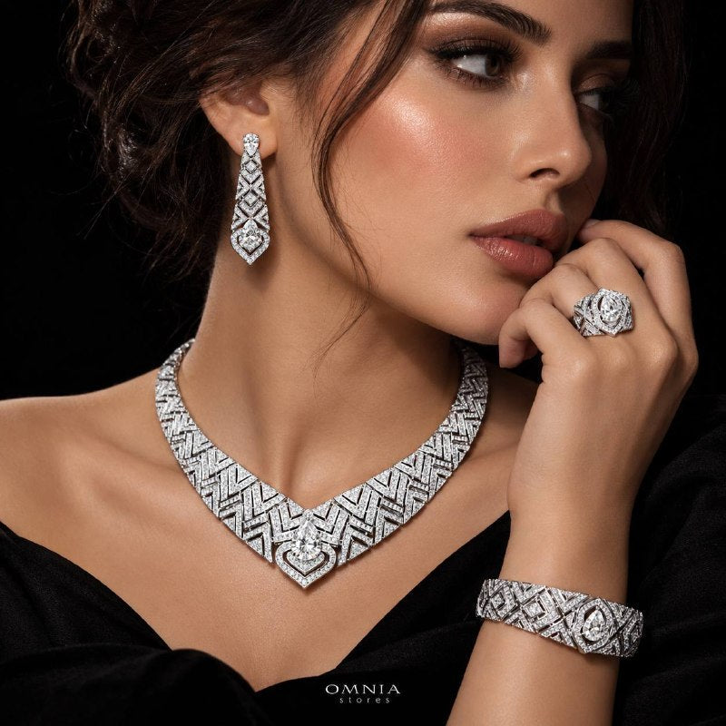 Omnia Daryan White Luxury Bridal Full Set with High Quality Zircon Stones and Premium Rhodium Plating 
