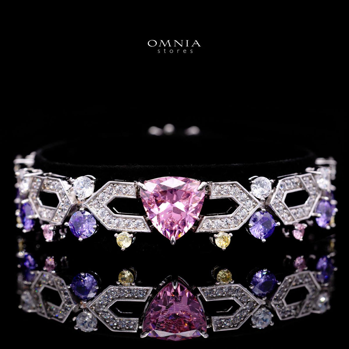 Omnia Elissa bridal bracelet with multicolor zircon stones and rhodium plating
