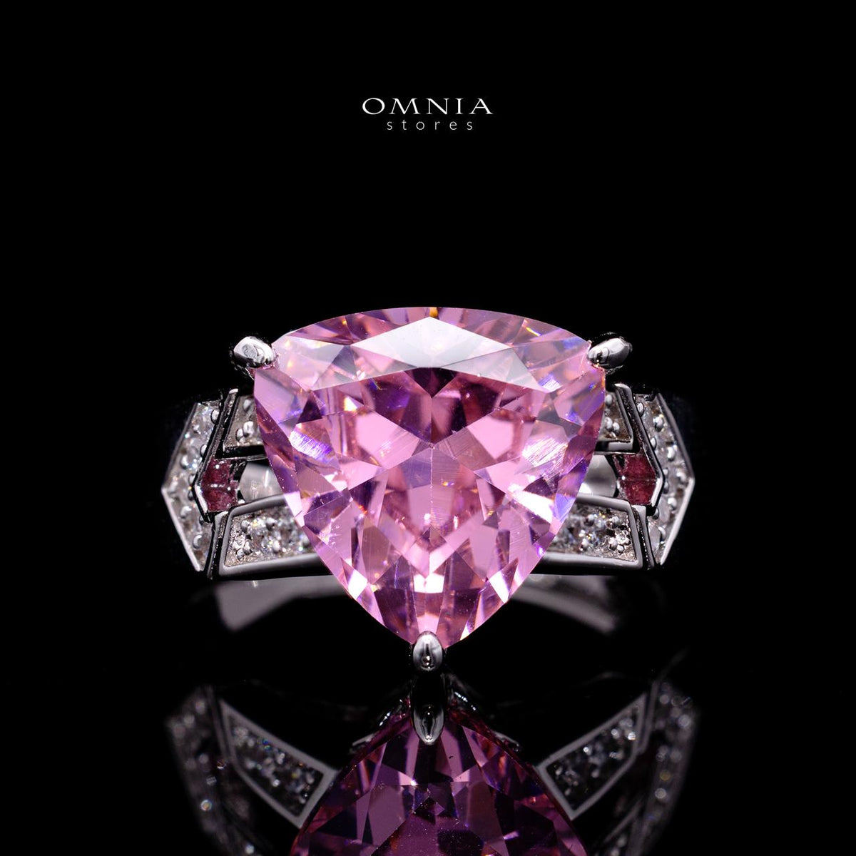 Omnia Elissa bridal ring with multicolor zircon stones and rhodium plating