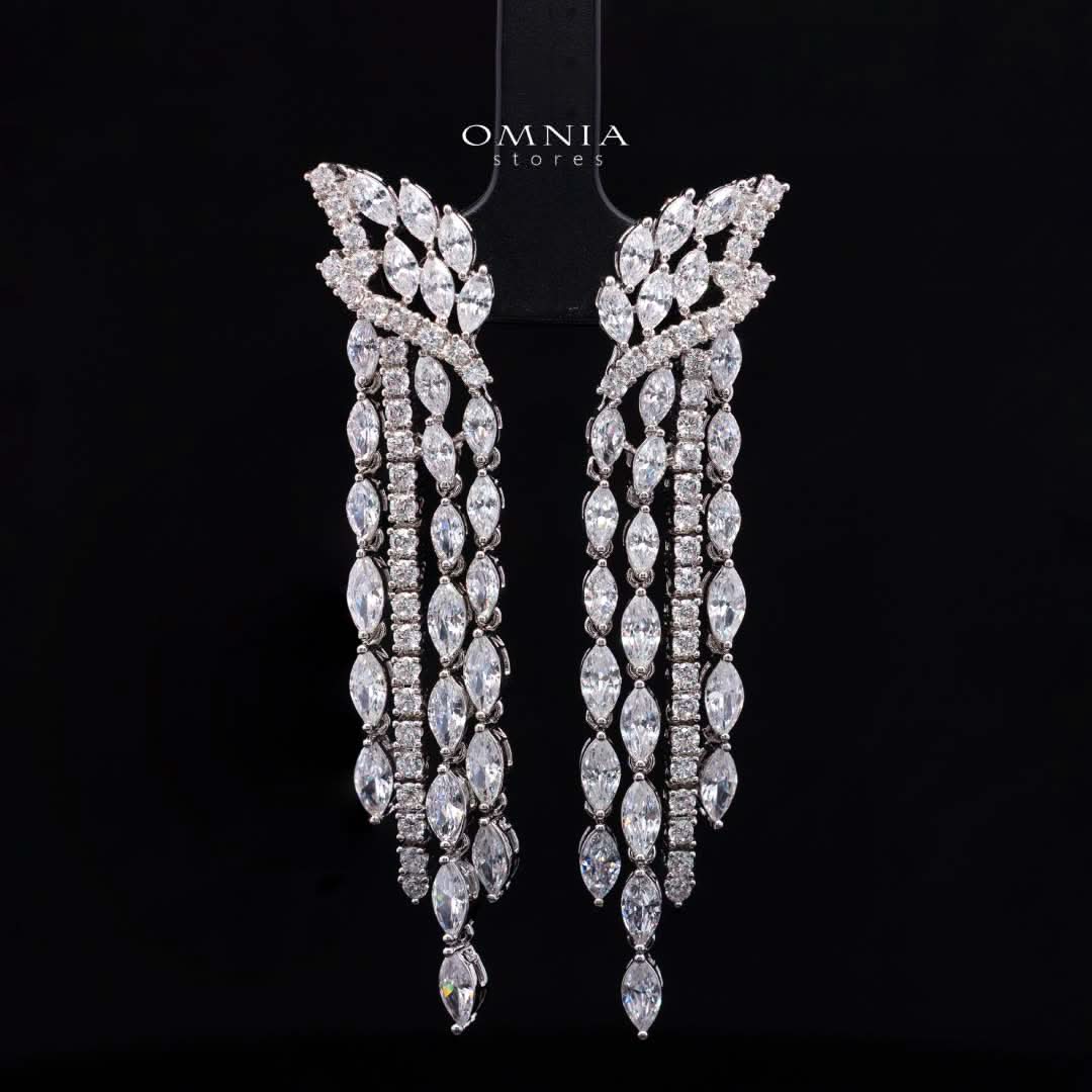 Omnia Fatma bridal earrings with white zircon stones and rhodium plating
