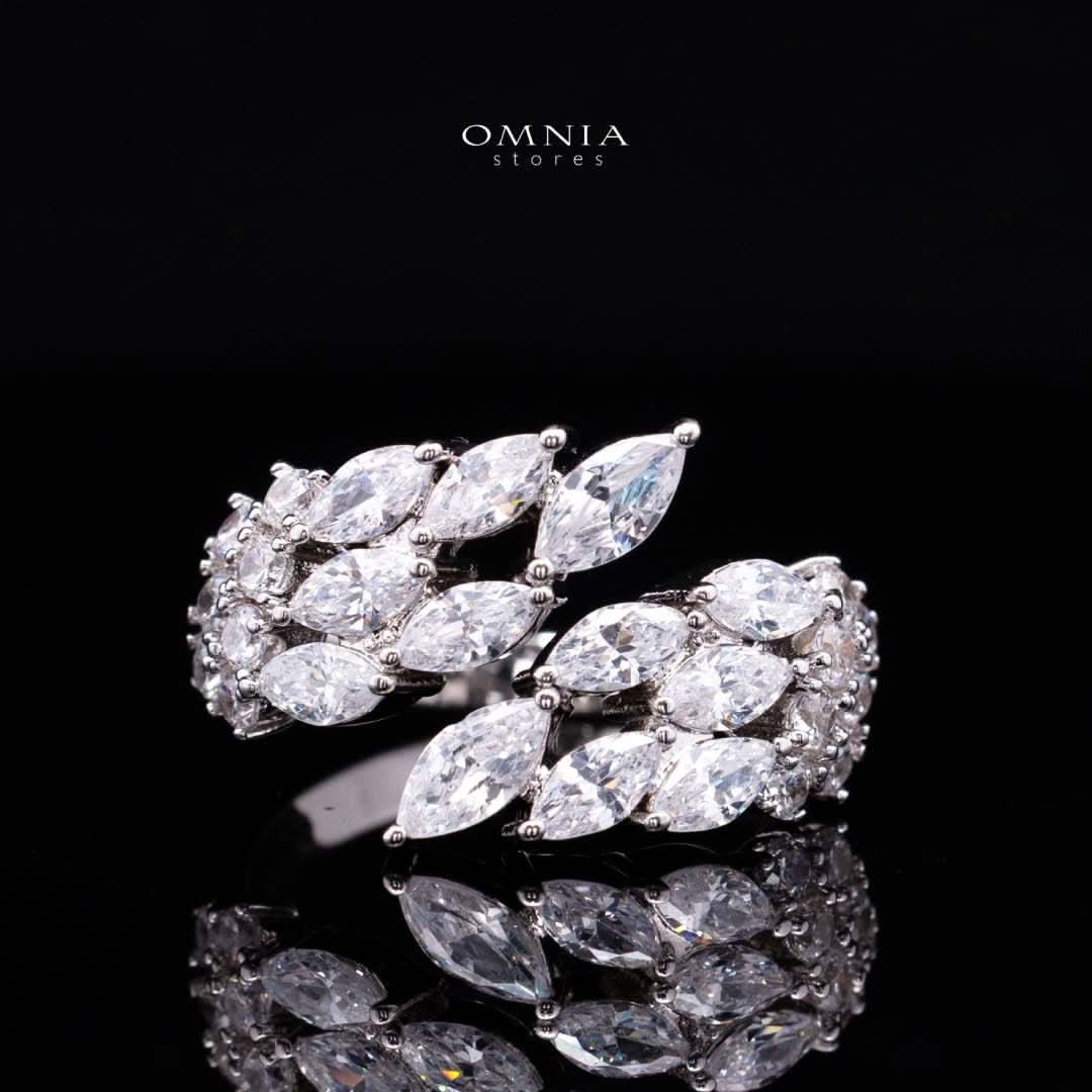 Omnia Fatma bridal ring with white zircon stones and rhodium plating