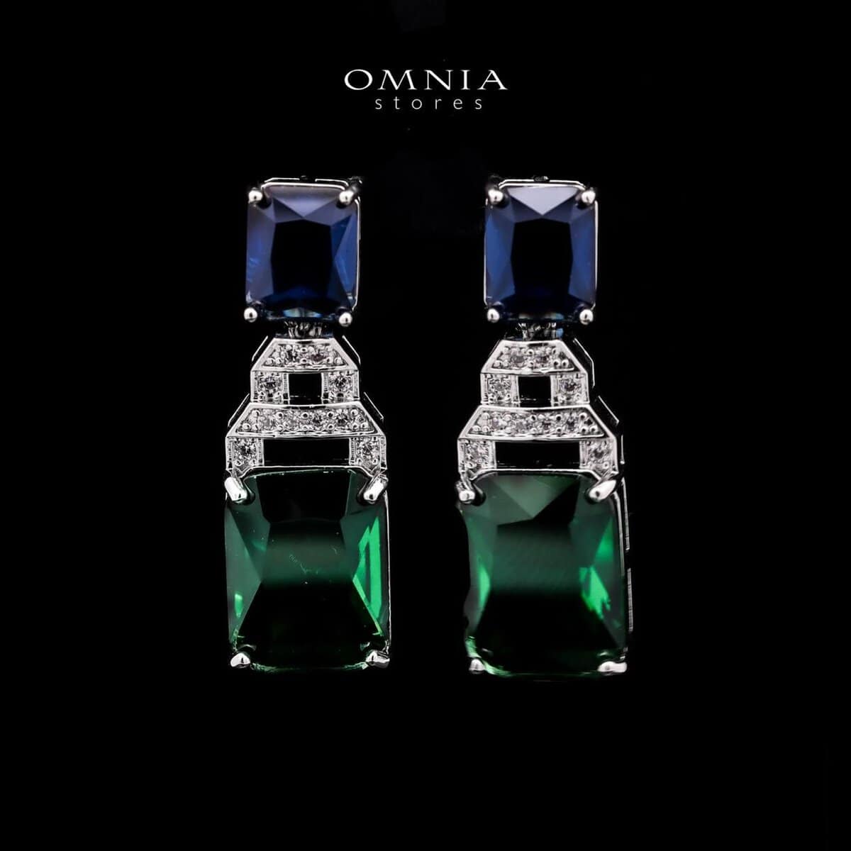 Omnia Veryna Bridal Full Set in High Quality Simulated Diamonds Premium Rhodium Plated with Emerald and Sapphire Cut Stones - OMNIASTORES UAE