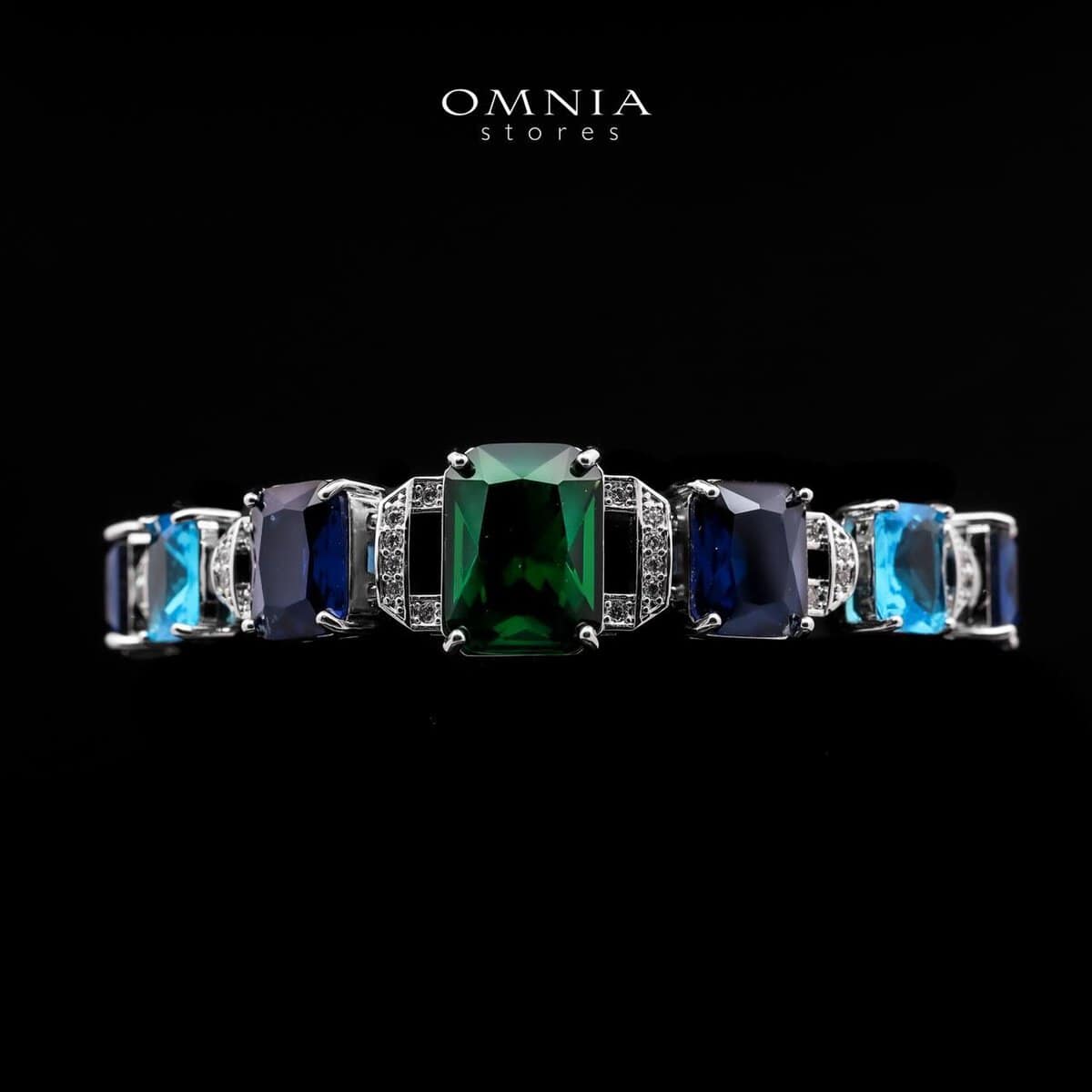 Omnia Veryna Bridal Full Set in High Quality Simulated Diamonds Premium Rhodium Plated with Emerald and Sapphire Cut Stones - OMNIASTORES UAE