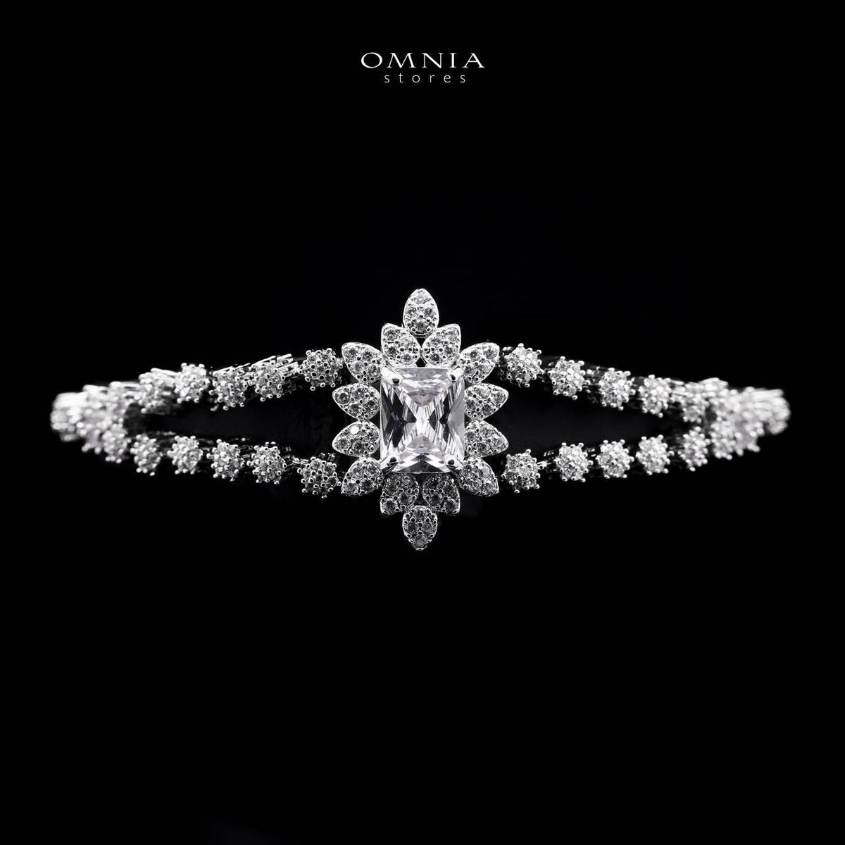 Omnia Blair Pure White Bridal Full Set with Marquise and Emerald-Cut High-Quality Simulated Diamonds Rhodium Plated - OMNIASTORES UAE