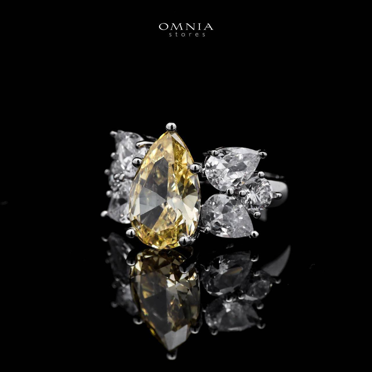Omnia Princess Bridal Full Set with Pear-Cut White and Yellow High Quality Simulated Diamonds Premium Rhodium Plated - OMNIASTORES UAE