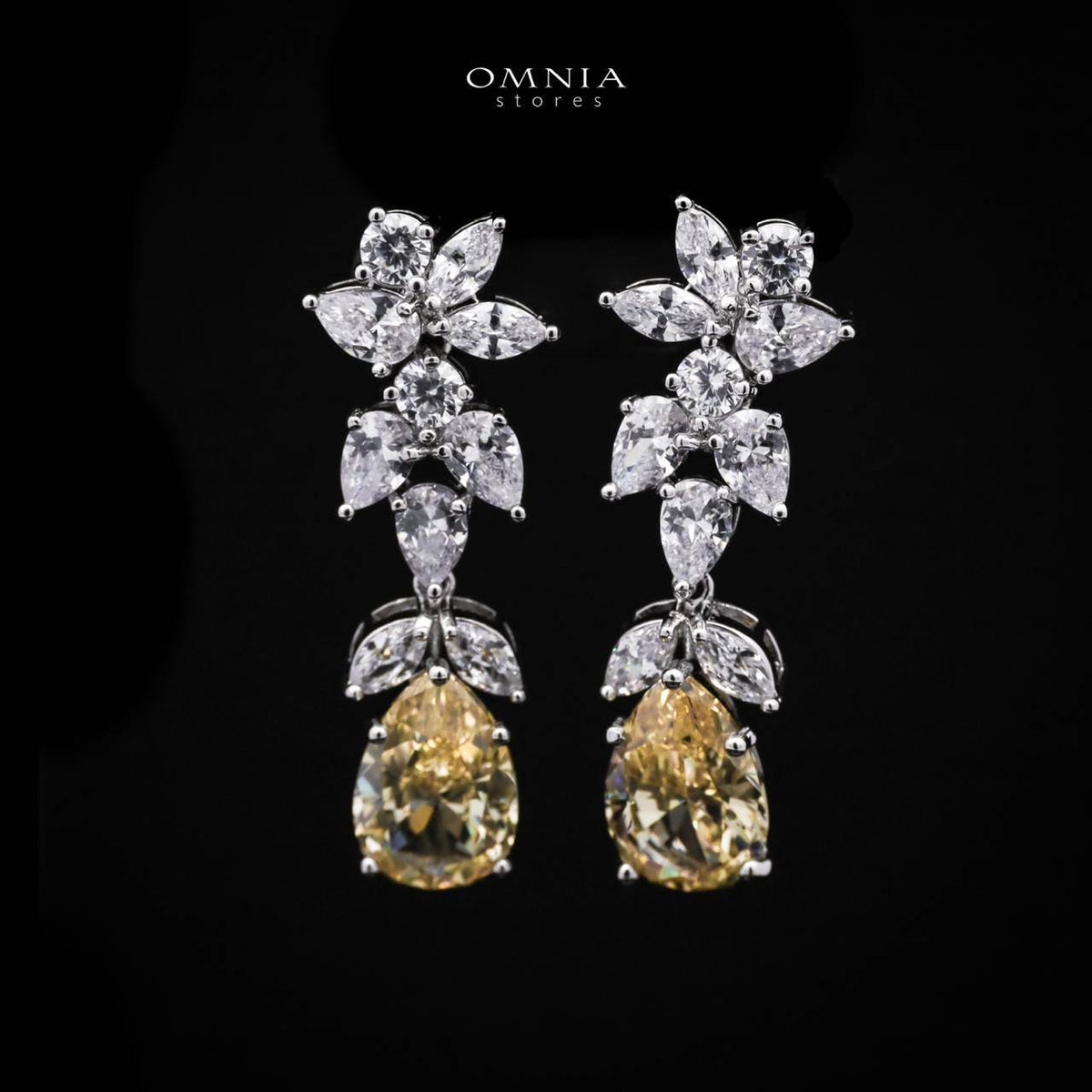 Omnia Princess Bridal Full Set with Pear-Cut White and Yellow High Quality Simulated Diamonds Premium Rhodium Plated - OMNIASTORES UAE