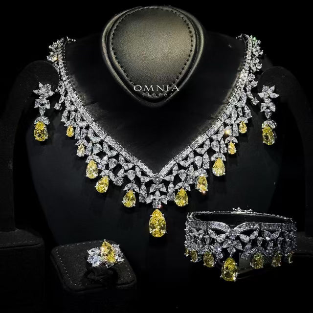 Omnia Princess Bridal Full Set with Pear-Cut White and Yellow High Quality Simulated Diamonds Premium Rhodium Plated - OMNIASTORES UAE