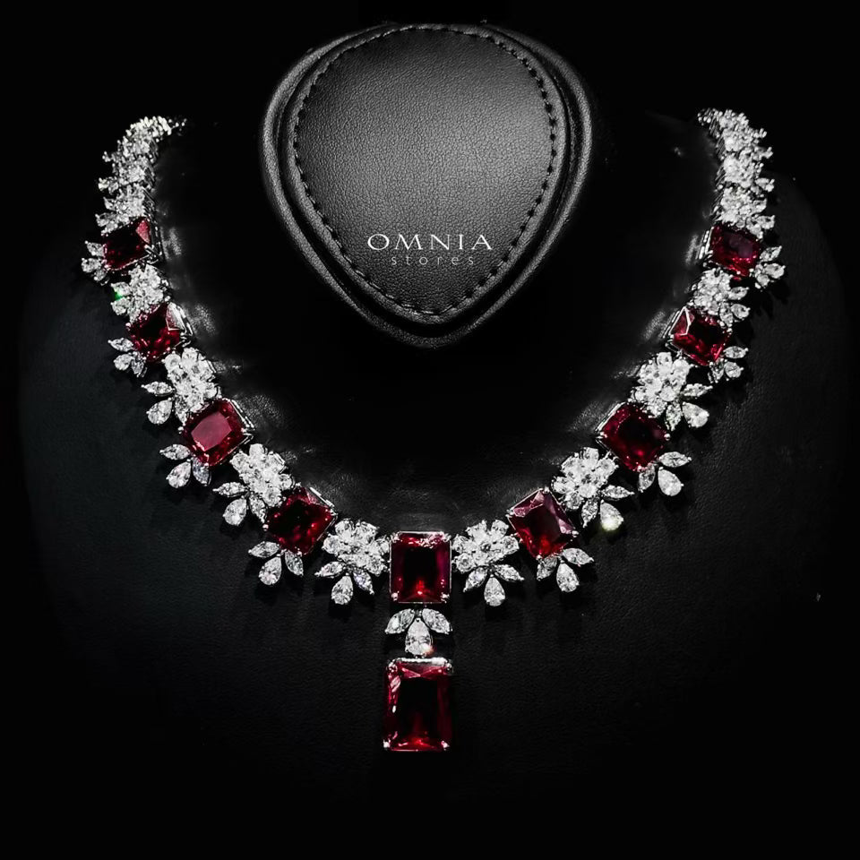 Omnia Charlene Red Bridal Full Set with Radiant and Pear-Cut High Quality Simulated Diamonds Premium Rhodium Plated - OMNIASTORES UAE